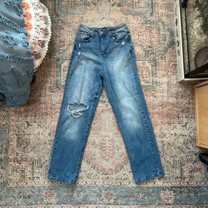 BCBGeneration Medium Blue Distressed Straight-Leg Jeans